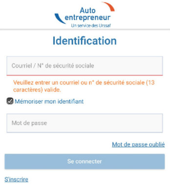 mot de passe appli autoentrepreneur urssaf